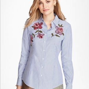 Brooks Brothers Floral Embroidered Poplin Shirt